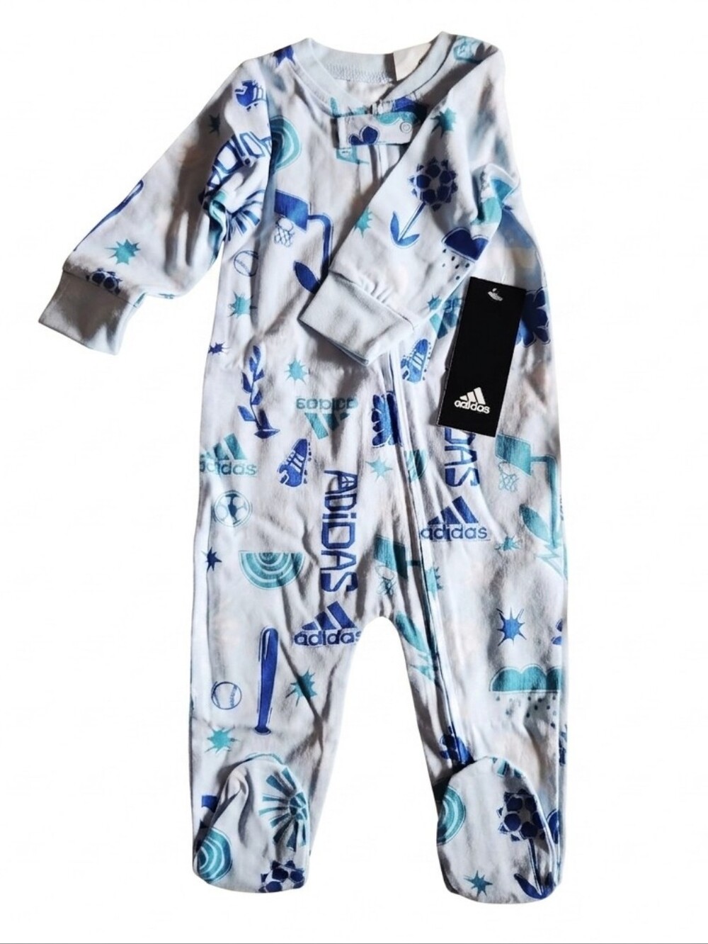 Adidas Baby Footed Sleeper One-Piece NWT blue Print 6M